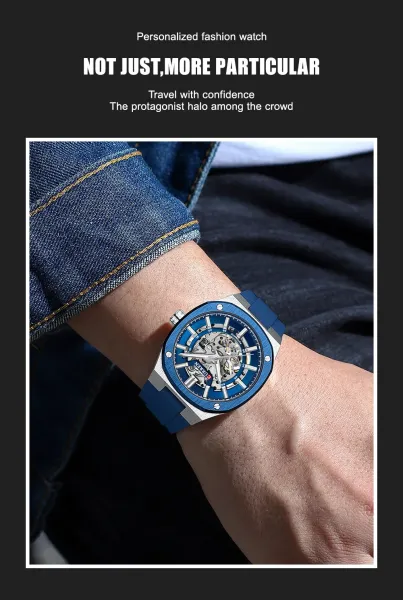 Design Curren Skeleton Automatic Watch Black Gold Watches - 4