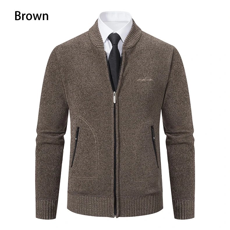 Design Zip-Up Knit Bomber Jacket Gray Outerwear Jacket - 14