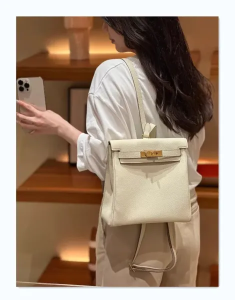 Hermès Kelly Pouch Backpack White Togo Leather Crossbody Bag - 26