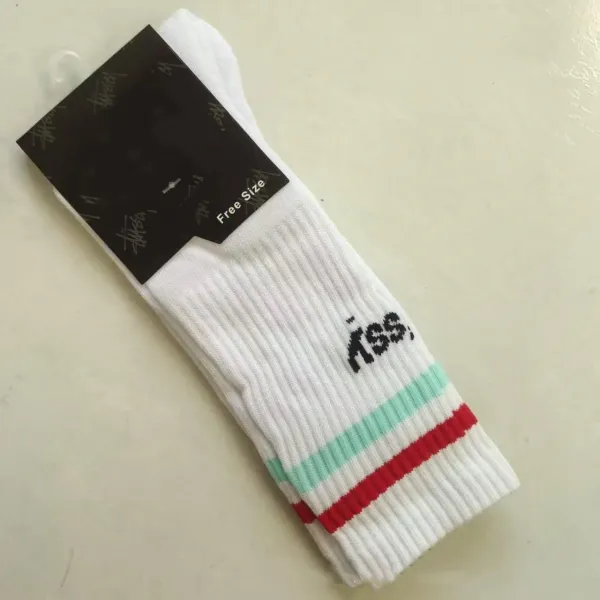 Stussy Classic Stripe Socks White with Mint and Red Accents - 1