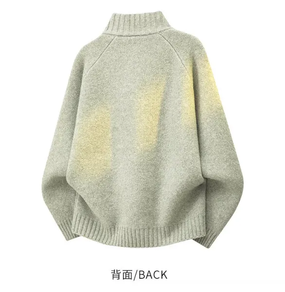 Design Gradient Knit Zip-Up Cardigan Gray Yellow Outerwear.cardigan - 12