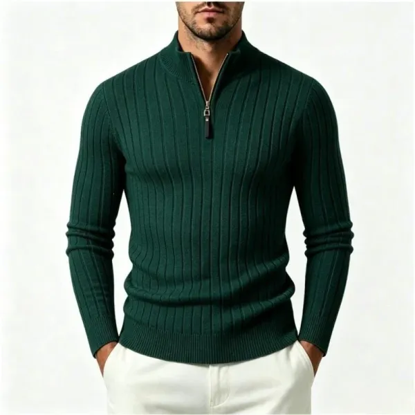 Design Ribbed Half-Zip Sweater Forest Green - 1