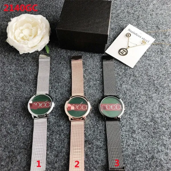 Gucci GG Marmont Green Red Stripe Stainless Steel Mesh Watch and Jewelry Set Watches - 3