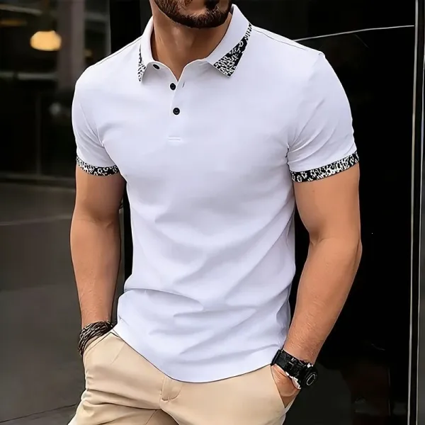 Design Classic Polo Black with White Patterned Collar and Cuffs Tops.polo - 3