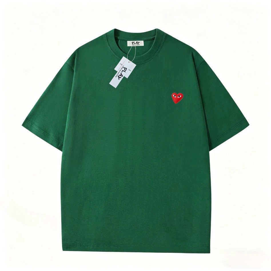 Comme des Garçons Play Red Heart Embroidered Beige T-Shirt - 9