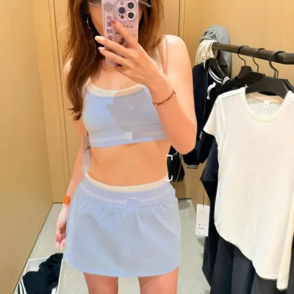 Alo Yoga Crop Top and Skort Set Light Blue Activewear - 2