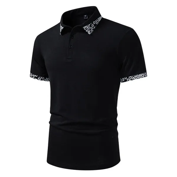 Design Classic Polo Black with White Patterned Collar and Cuffs Tops.polo - 25