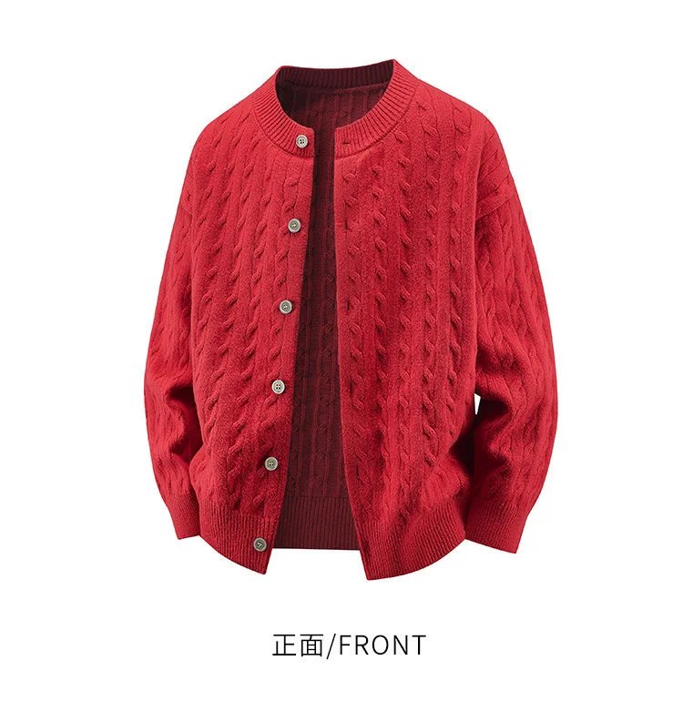 Design Cable Knit Button-Up Cardigan Yellow - 16
