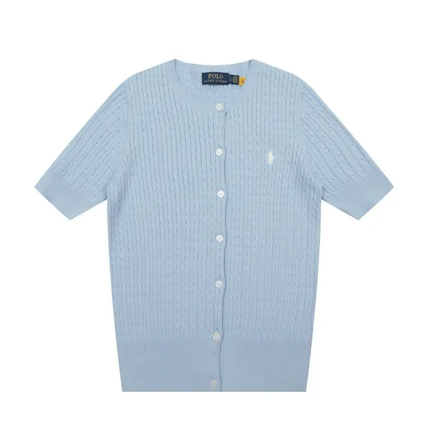Polo Ralph Lauren Cable Knit Short Sleeve Cardigan Light Blue - 1