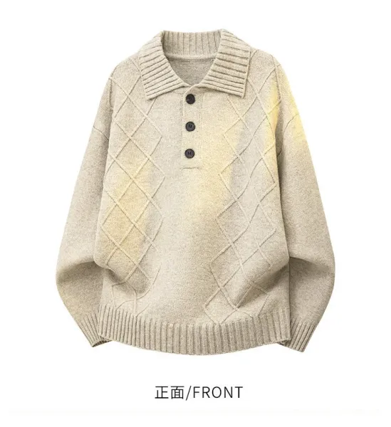 Design Knit Collared Button-Up Sweater Gray with Gold Gradient - 11