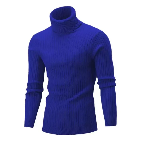 Design Cable Knit Turtleneck Sweater Blue - 6