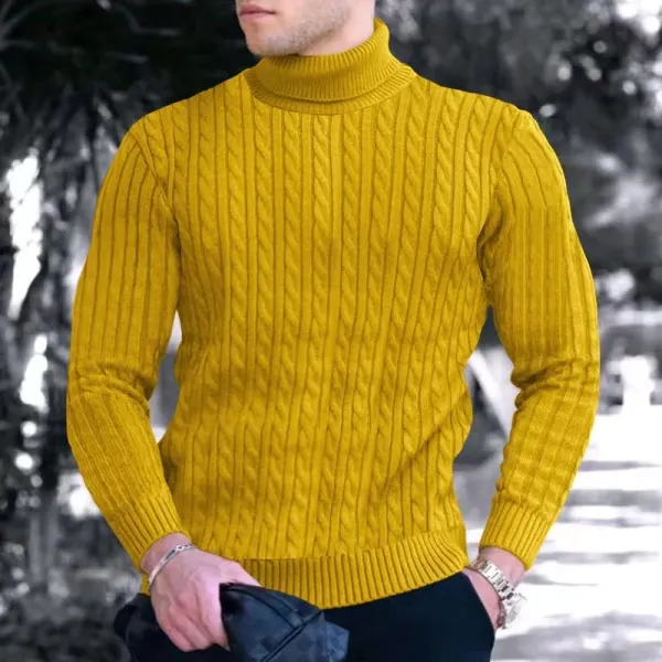 Design Cable Knit Turtleneck Sweater Blue - 15