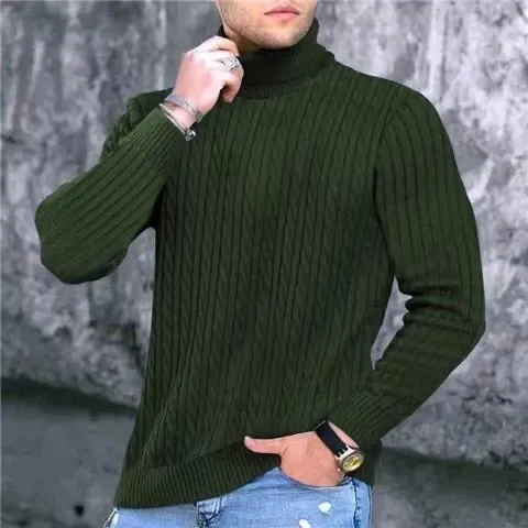 Design Cable Knit Turtleneck Sweater Blue - 23
