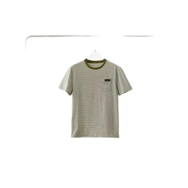 Design Striped Crewneck T-Shirt in Beige with Logo Patch - 5