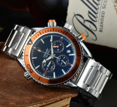 Omega Seamaster Planet Ocean Chronograph Gray Dial Orange Accents Stainless Steel Watch Watches - 7