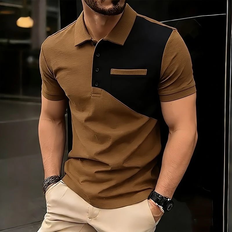 Design Color-Block Polo Shirt White Black Tops.polo - 15