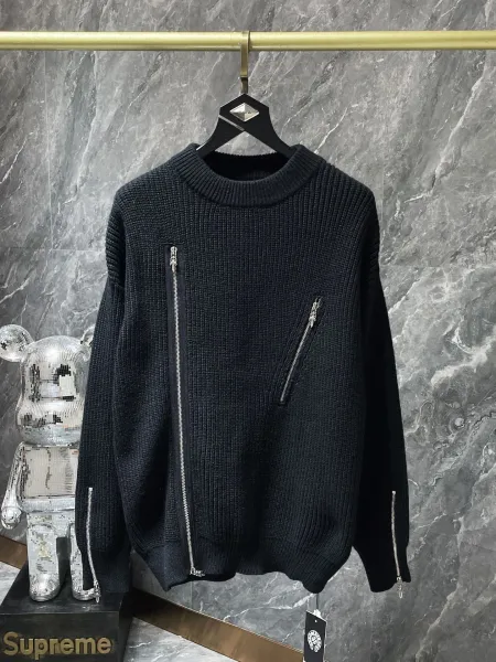 Chrome Hearts Zippered Ribbed Knit Sweater Black - 1