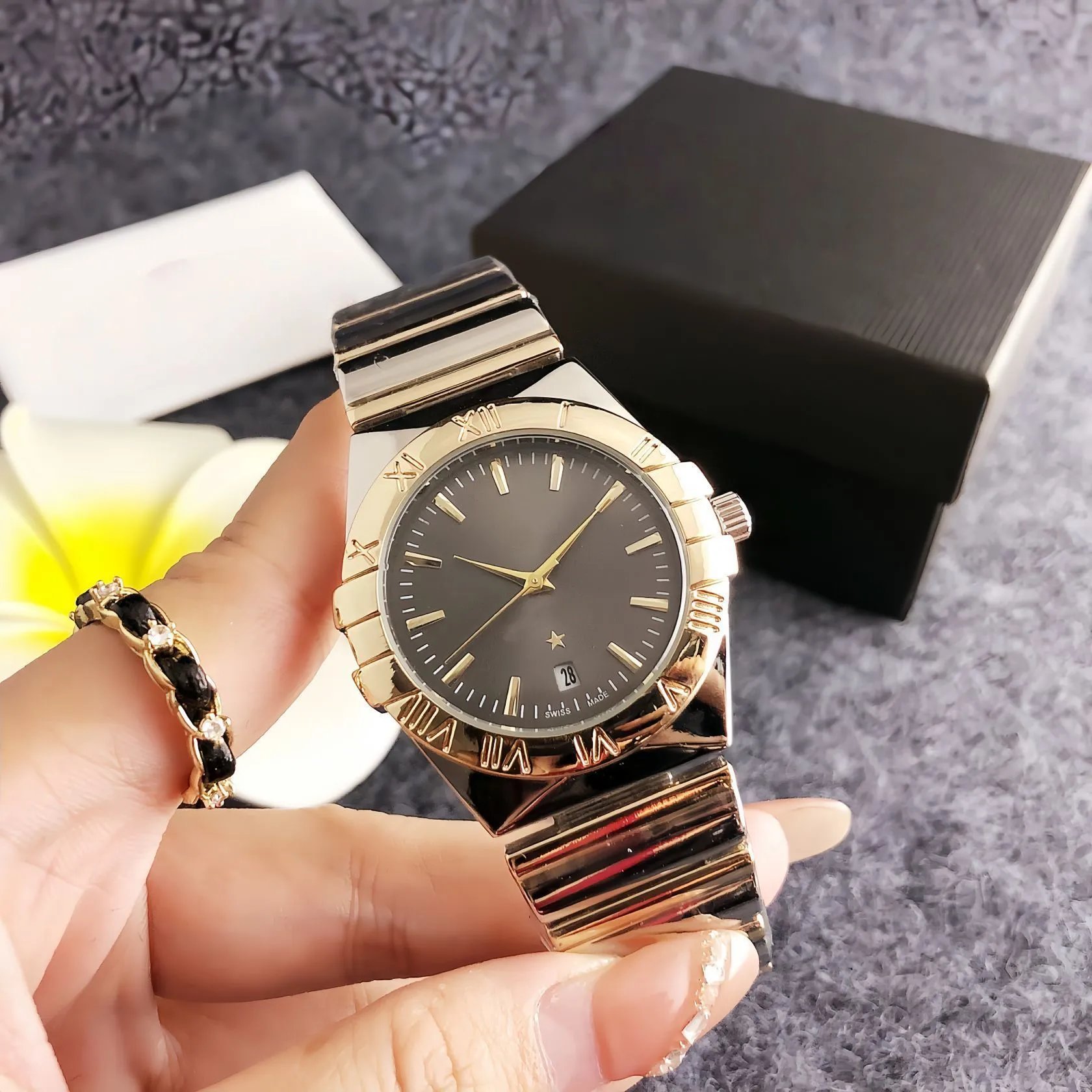 Design Gold-Tone Roman Numeral Quartz Watch Watches - 4