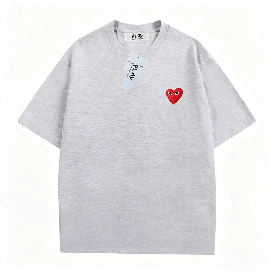 Comme des Garçons Play Red Heart Embroidered Beige T-Shirt - 8