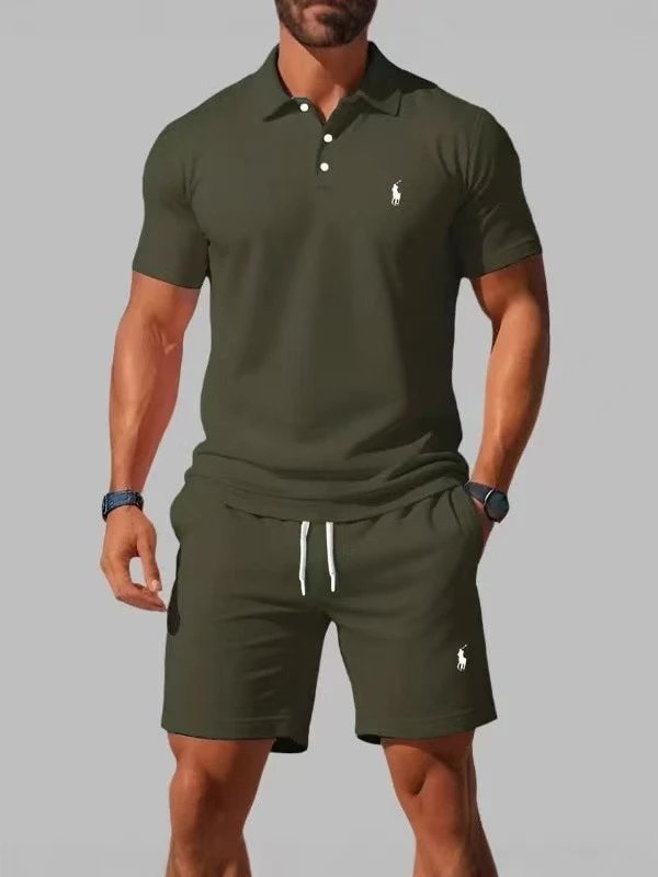 Design Black Slim Fit Polo Shirt and Drawstring Shorts Set - 4