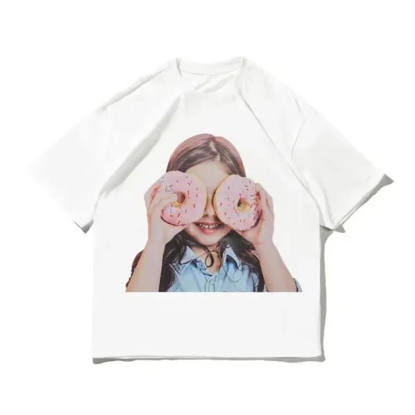 Design Donut Girl Print White T-Shirt - 1
