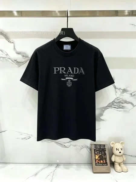 Prada Logo-Embellished Black Cotton T-Shirt - 1