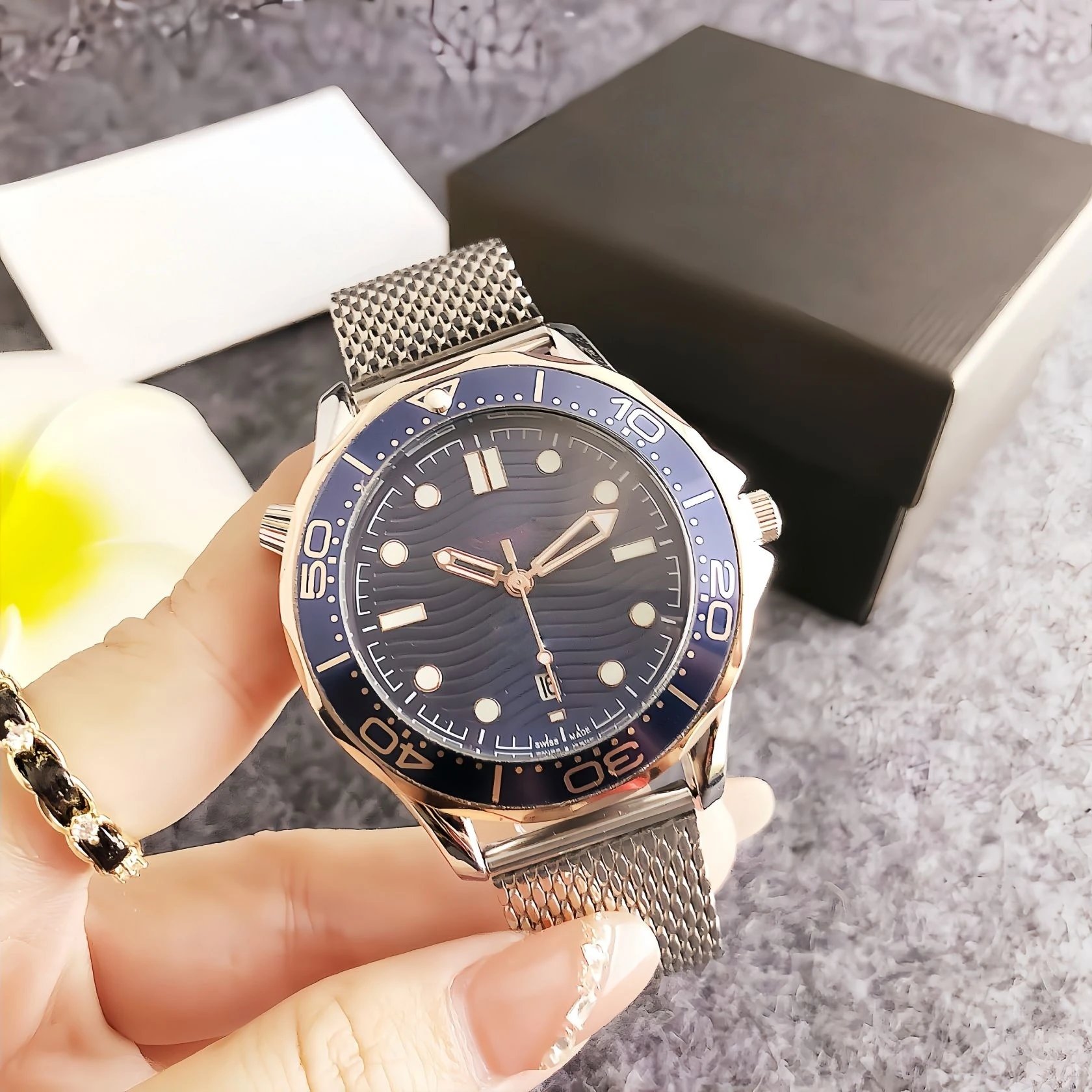 Omega Seamaster Diver 300M Blue Dial Stainless Steel Mesh Watch Watches - 5