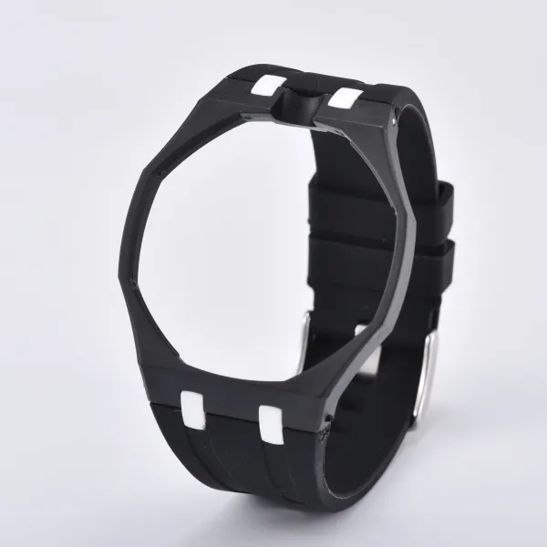Design Octagonal Silicone Watch Band Black with White Accents Watches - 1