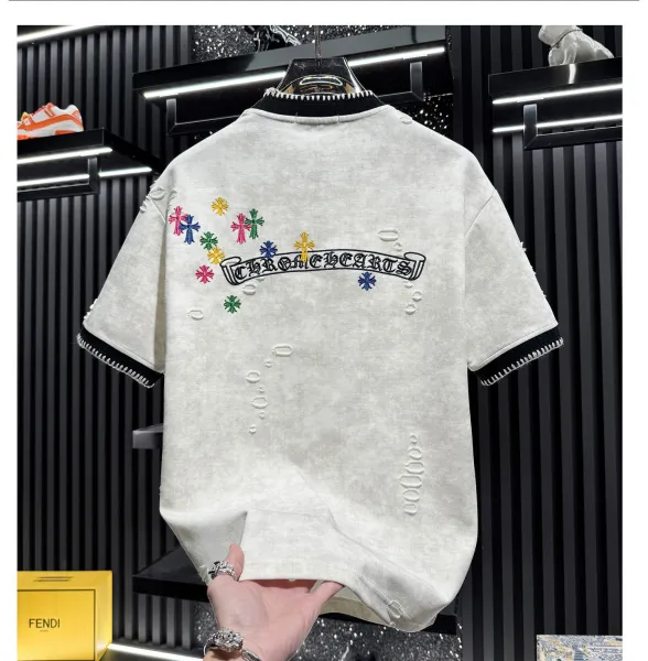 Design Bailysa Embroidered Distressed Corduroy T-Shirt Black T-Shirts - 10