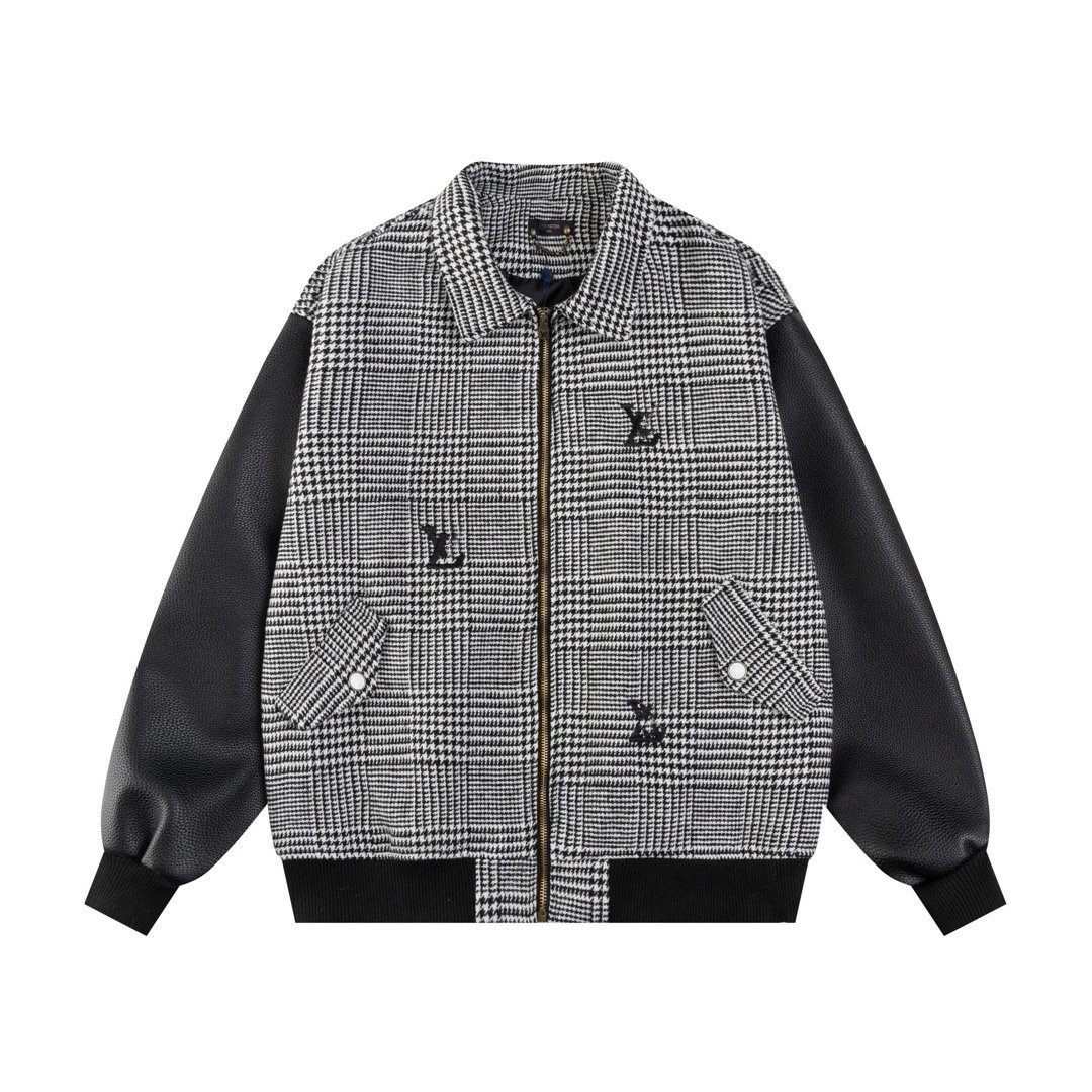 Louis Vuitton Houndstooth Leather Sleeve Bomber Jacket Outerwear.jacket - 1