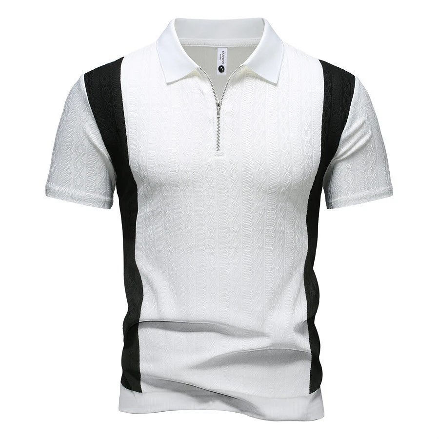 Design Zip-Front Textured Polo Mint Green with Black Panels Tops.polo - 7