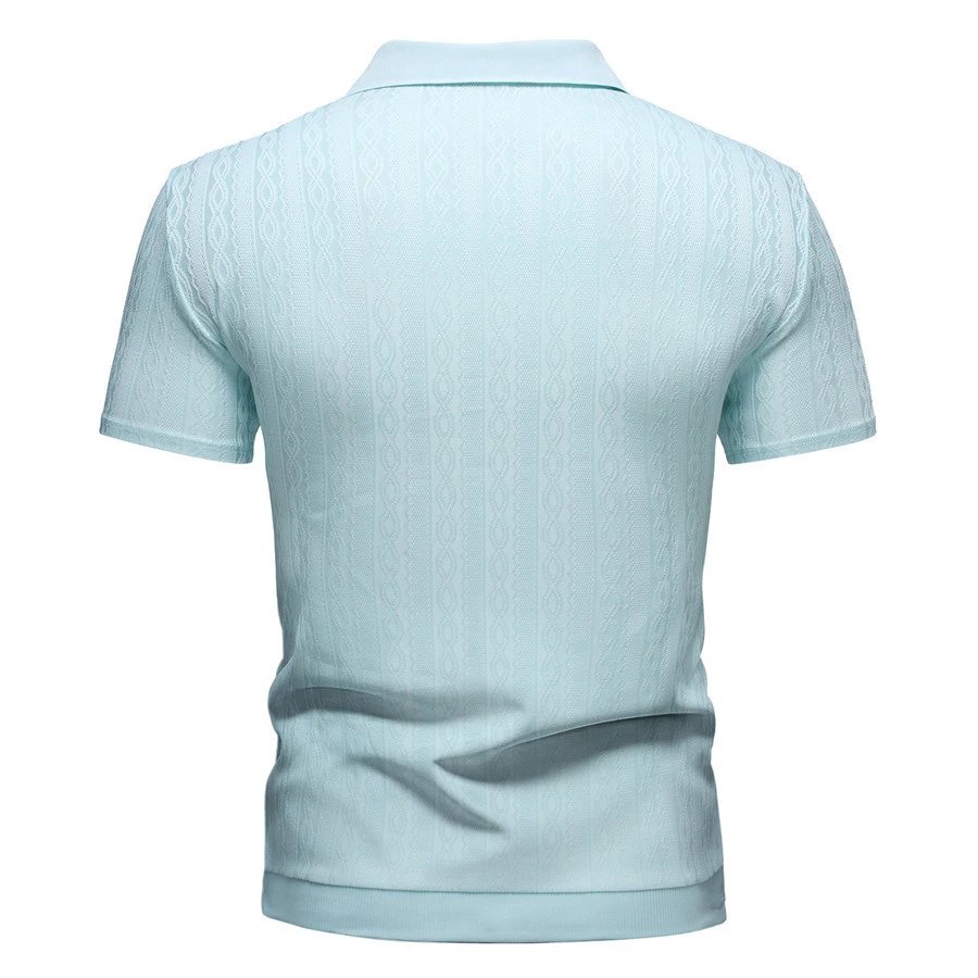 Design Zip-Front Textured Polo Mint Green with Black Panels Tops.polo - 16