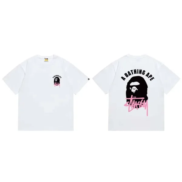 A Bathing Ape x Stussy Collaboration Logo Tee White T-Shirt - 1