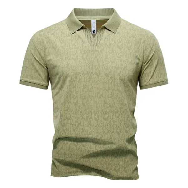 Design Patterned Olive Green Polo Shirt Tops.polo - 1