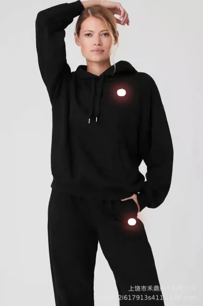 Design Reflective Dot Hoodie and Sweatpants Set Black Tracksuit - 1