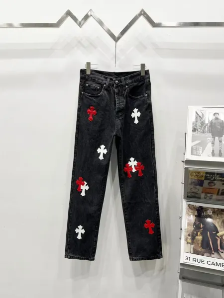 Chrome Hearts Cross-Embroidered Black Denim Jeans - 1