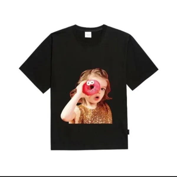 Design Graphic Print Donut Girl Black T-Shirt Tops.t Shirts - 1