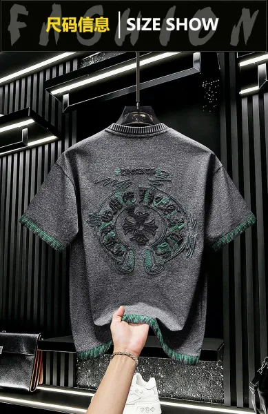 Chrome Hearts Embroidered Logo Gray T-Shirt with Green Trim - 5
