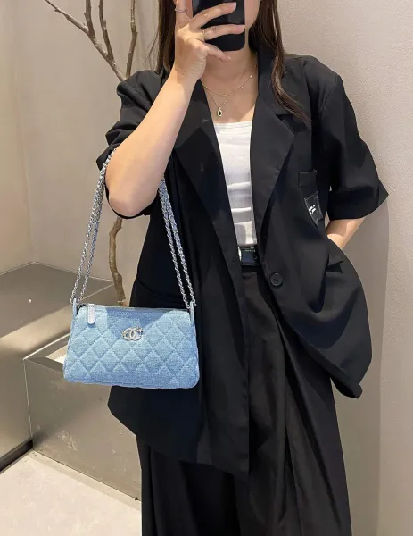 Chanel Mini Quilted Denim Chain Bag Light Blue Shoulder Bags - 13