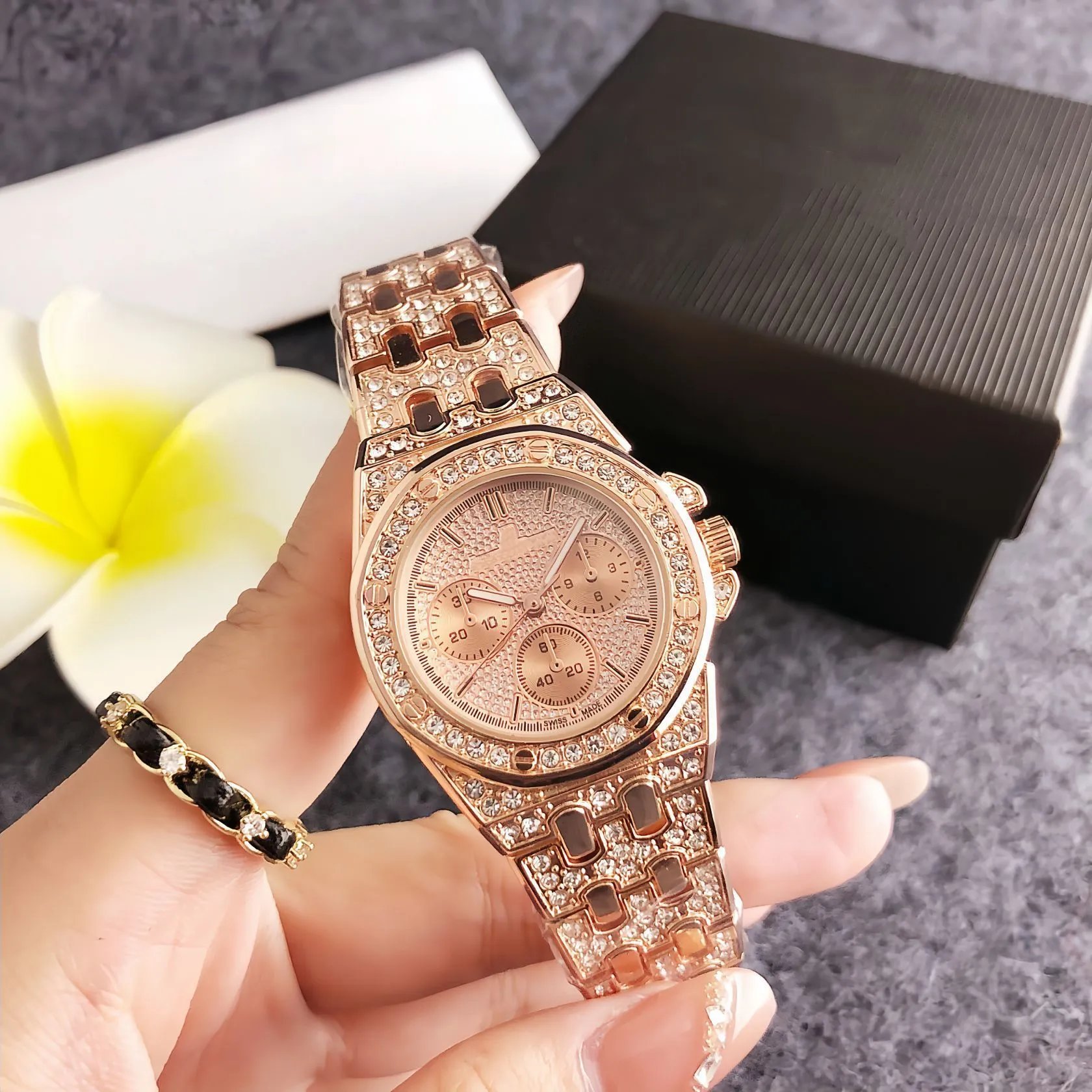 Design Chronograph Rose Gold and Silver Crystal-Embellished Watch Watches - 4