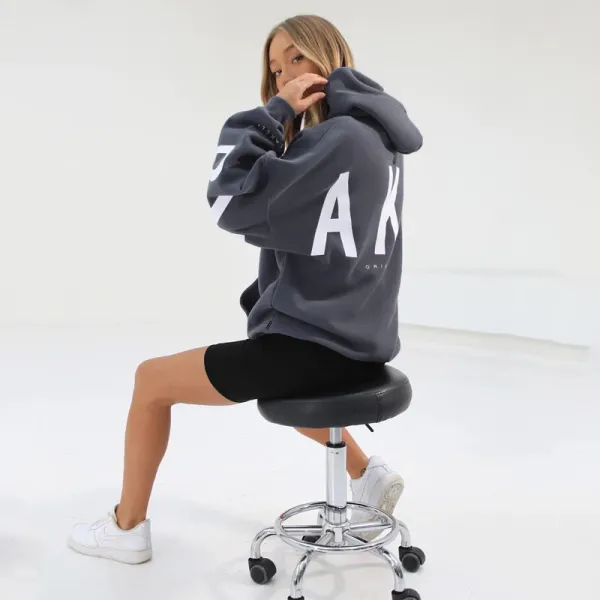 Design Oversized Graphic Hoodie in Light Gray with Black Lettering - 24