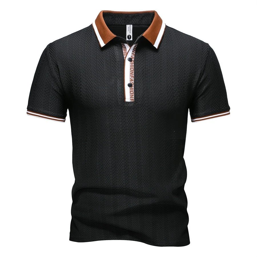 Design Textured Polo Gray Brown Collar Polo Tops Polo - 13