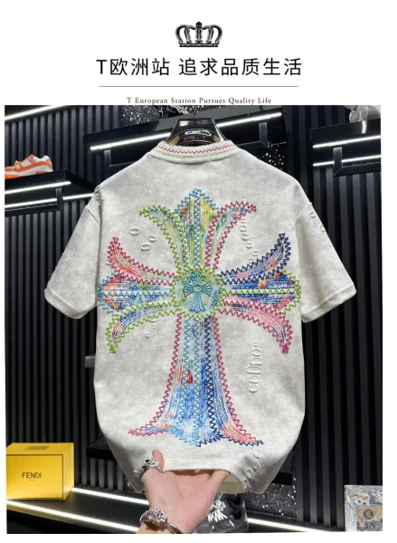 Chrome Hearts Cross Embroidered Distressed Corduroy Short-Sleeve Shirt - 2