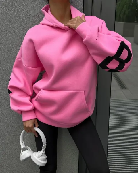 Design Oversized Graphic Hoodie in Light Gray with Black Lettering - 42