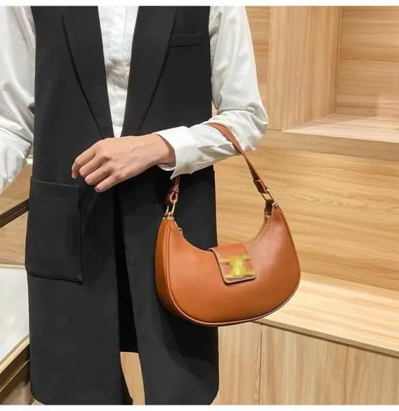 Celine Triomphe Pixel Logo Hobo Bag Brown Shoulder Bags - 5