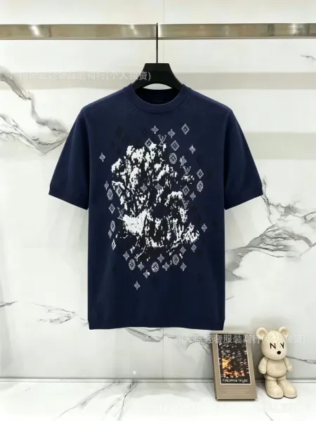 Design Knit Graphic T-Shirt Navy - 1