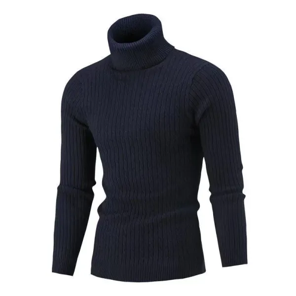 Design Cable Knit Turtleneck Sweater Blue - 8