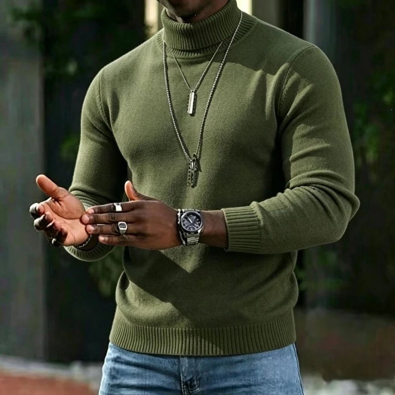 Design Olive Green Turtleneck Sweater - 1