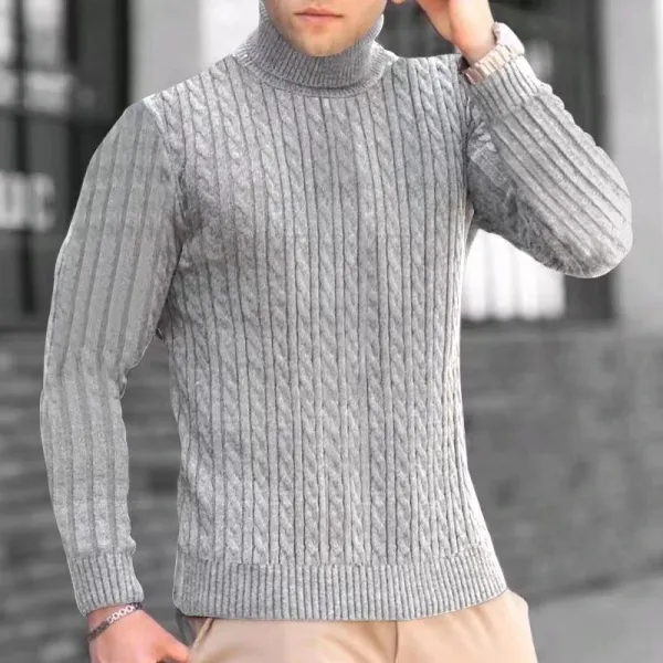 Design Cable Knit Turtleneck Sweater Blue - 17