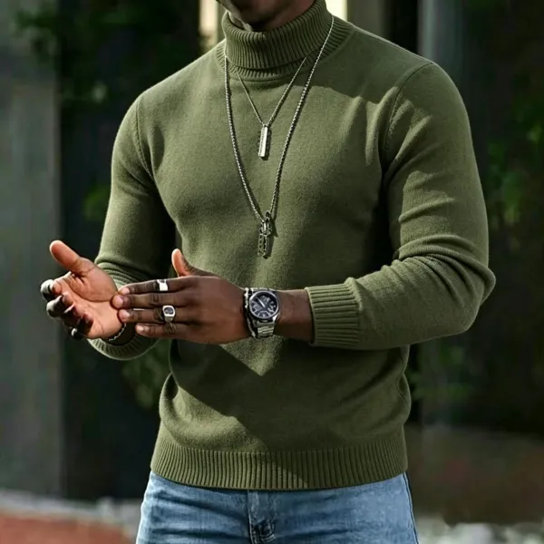 Design Turtleneck Sweater White Men's Knit Top - 13